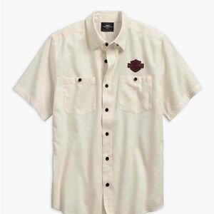 Harley-Davidson Cream Short Sleeve Button-Down Shirt with Black Buttons
